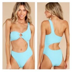 Solid & striped one piece swim gorgeous Greek blue